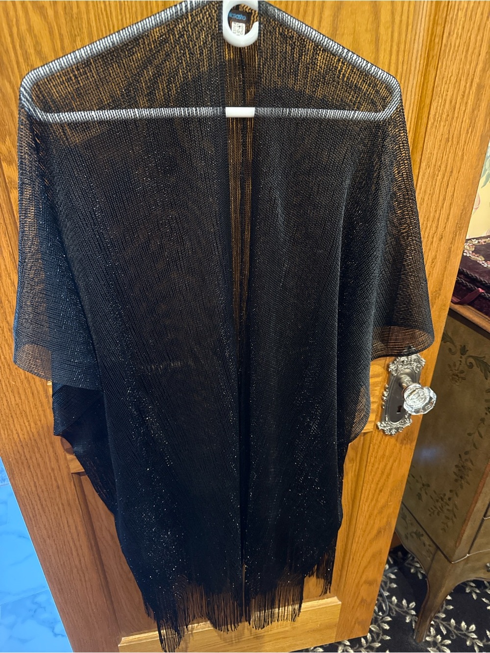 Natasha Black Sheer Fringe shawl